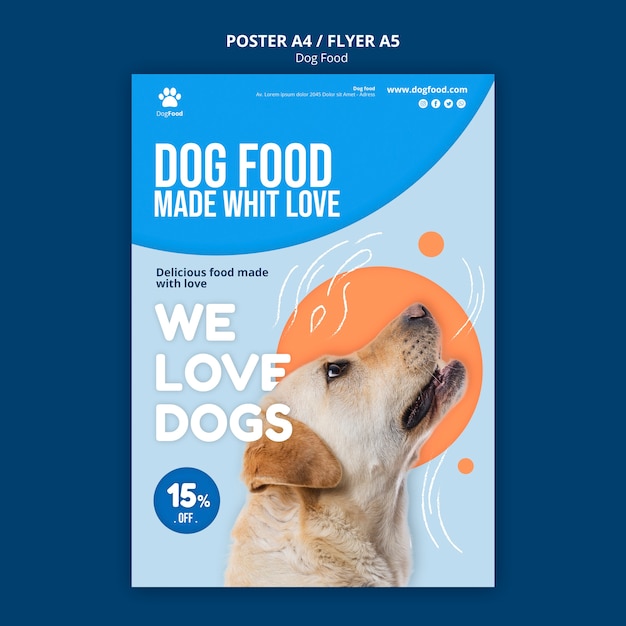 PSD gratuito plantilla de póster de comida para perros a4