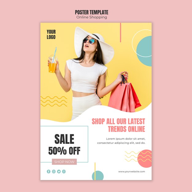 Plantilla de póster con compras en línea
