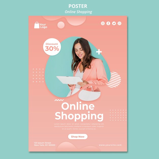 Plantilla de póster con compras en línea