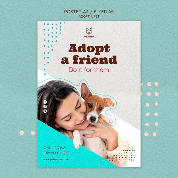 Plantilla de póster con concepto de adopción de mascotas