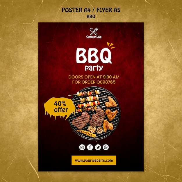 PSD gratuito plantilla de póster de concepto de barbacoa