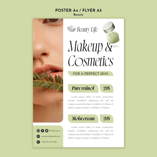 PSD gratuito plantilla de póster de concepto de belleza