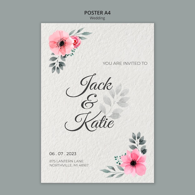 PSD gratuito plantilla de póster de concepto de boda