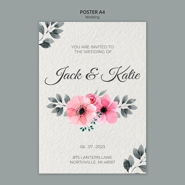 PSD gratuito plantilla de póster de concepto de boda