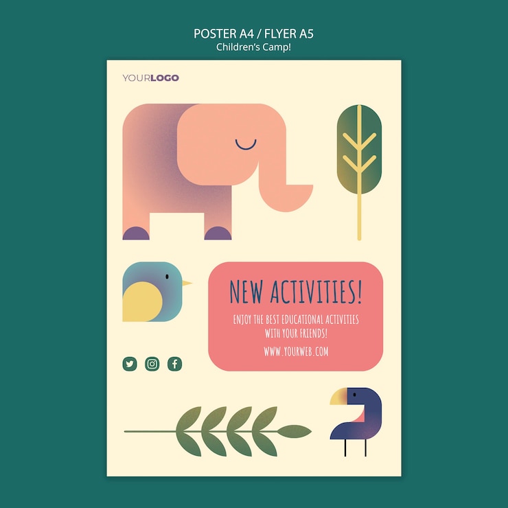 PSD gratuito plantilla de póster de concepto de campamento infantil