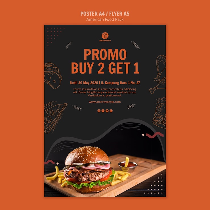 PSD gratuito plantilla de póster con concepto de comida americana