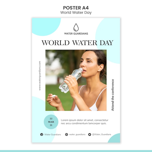 PSD gratuito plantilla de póster del concepto del día mundial del agua