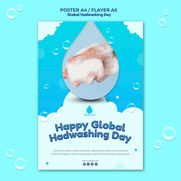 Plantilla de póster del concepto del día mundial del lavado de manos