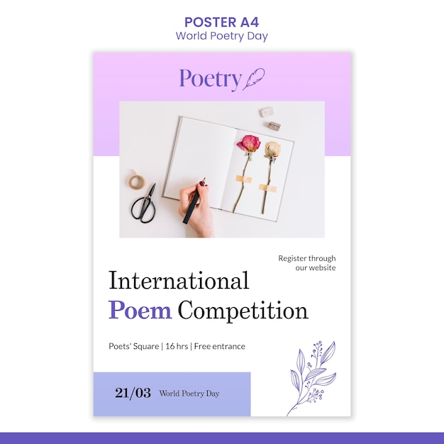 Plantilla de póster del concepto del día mundial de la poesía