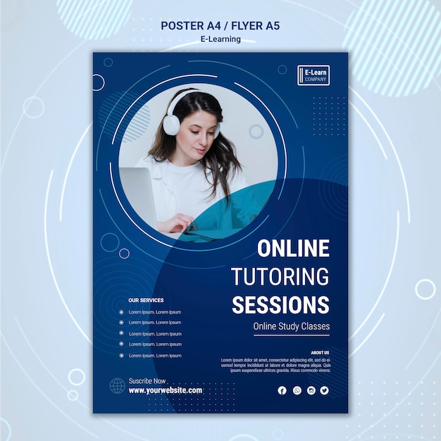 PSD gratuito plantilla de póster de concepto de e-learning