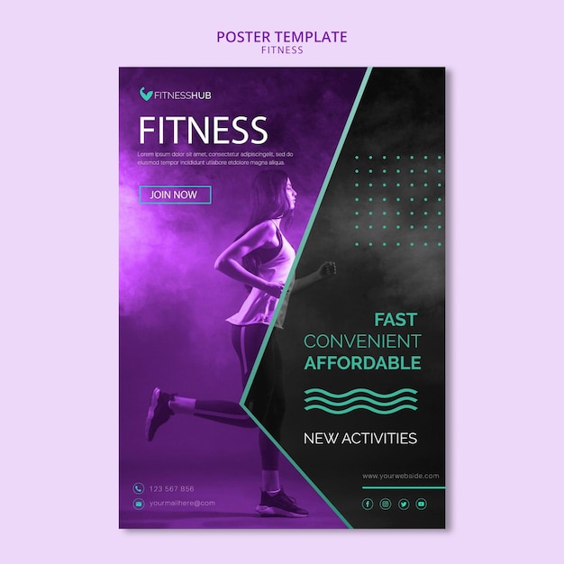 PSD gratuito plantilla de póster de concepto de fitness