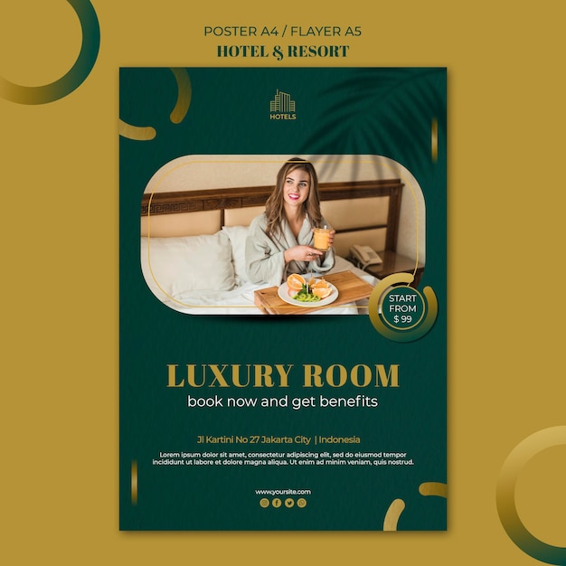 Plantilla de póster de concepto de hotel y resort