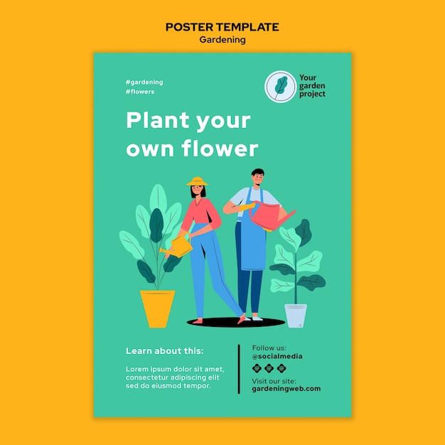 Plantilla de póster de concepto de jardinería