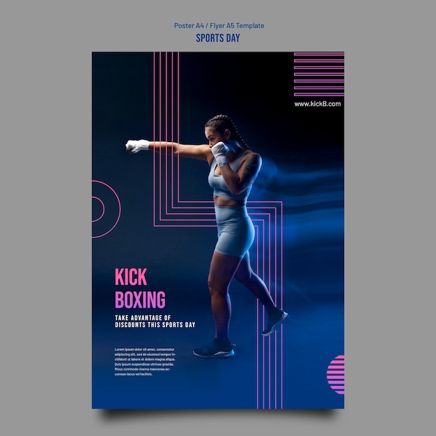 PSD gratuito plantilla de póster de concepto de kick boxing