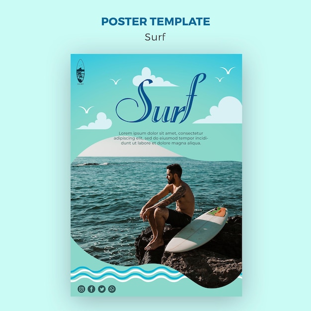 Plantilla de póster de concepto de surf