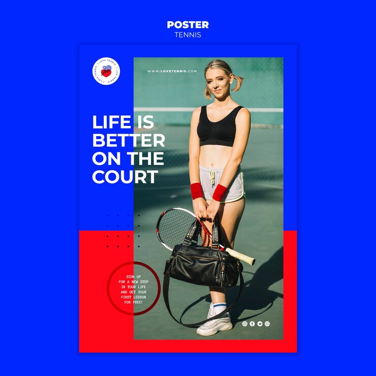 PSD gratuito plantilla de póster de concepto de tenis
