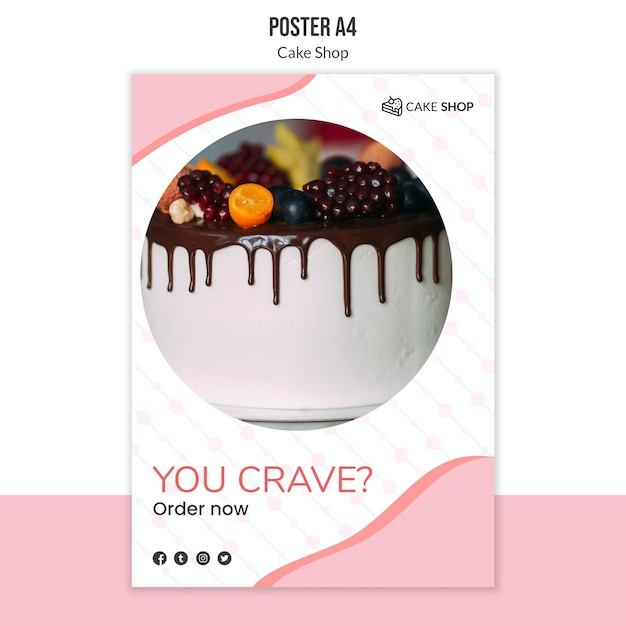 PSD gratuito plantilla de póster de concepto de tienda de pasteles