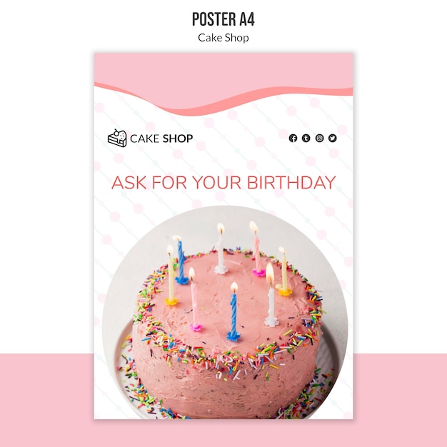 PSD gratuito plantilla de póster de concepto de tienda de pasteles