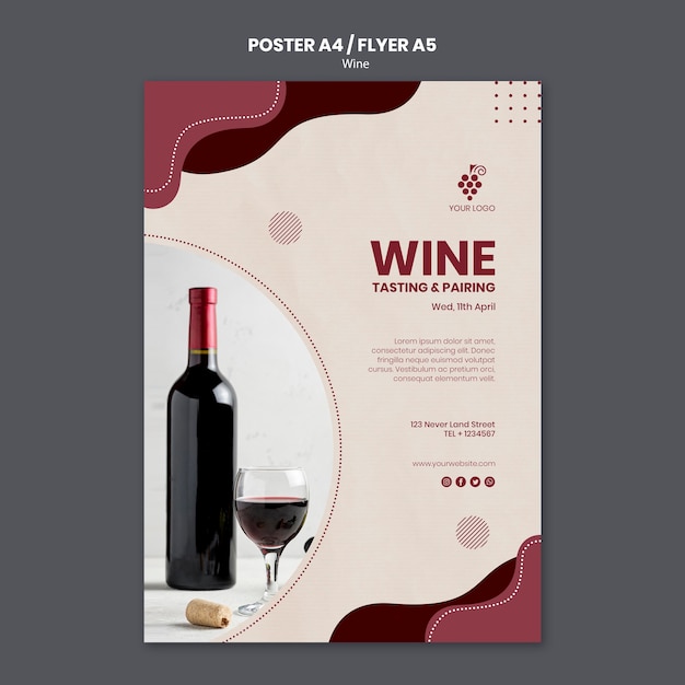 Plantilla de póster de concepto de vino