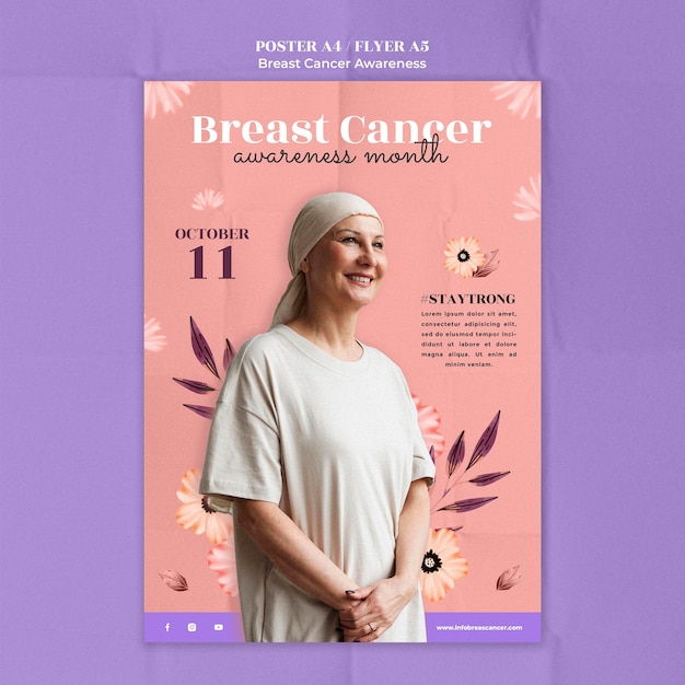PSD gratuito plantilla de póster de concientización sobre el cáncer de mama