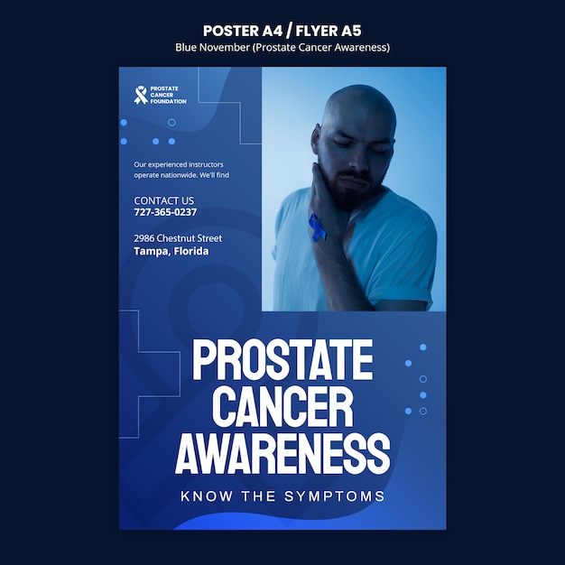 PSD gratuito plantilla de póster de concientización sobre el cáncer de próstata en tonos azules