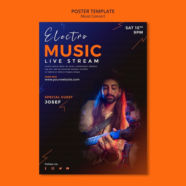 PSD gratuito plantilla de póster de concierto de música en degradado