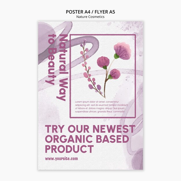 Plantilla de póster de cosméticos naturales en acuarela