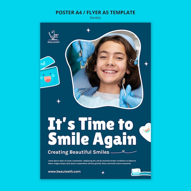 PSD gratuito plantilla de póster de cuidado dental a4