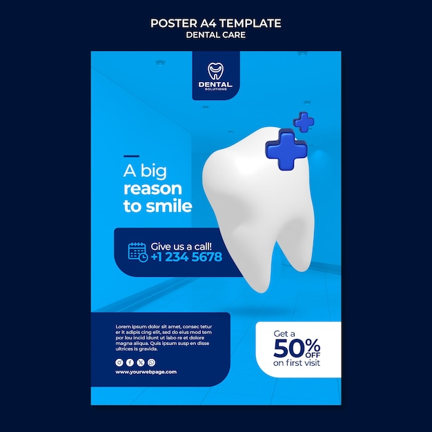 PSD gratuito plantilla de póster de cuidado dental