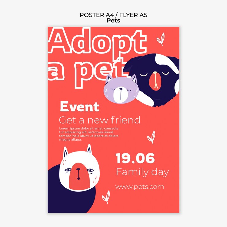 PSD gratuito plantilla de póster de cuidado de mascotas dibujada a mano