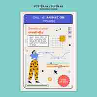 PSD gratuito plantilla de póster de curso de animación en línea