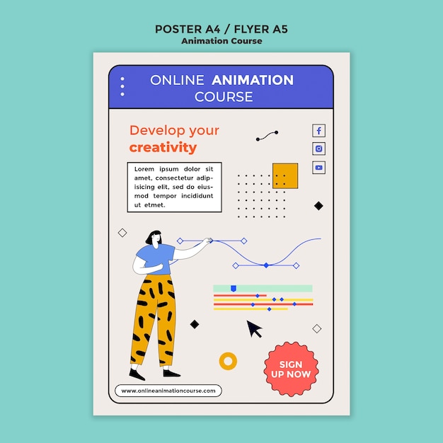 Plantilla de póster de curso de animación en línea