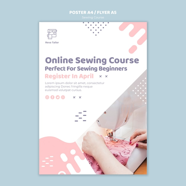 Plantilla de póster de curso de costura