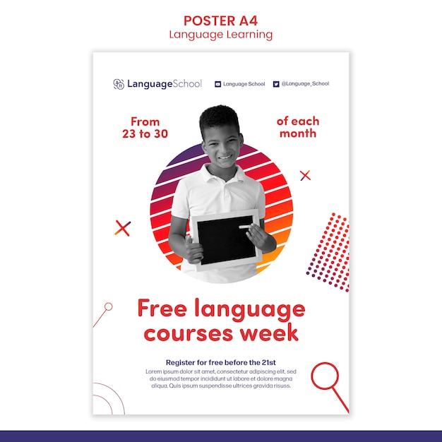 Plantilla de póster de cursos de idiomas gratis