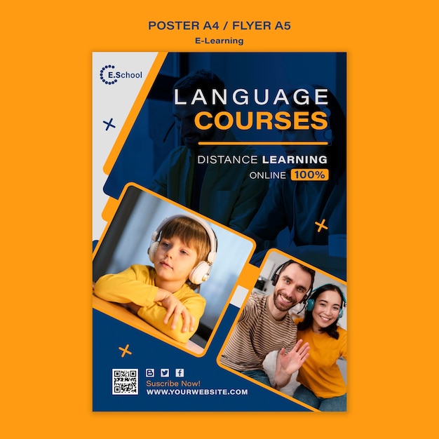 Plantilla de póster de cursos de idiomas