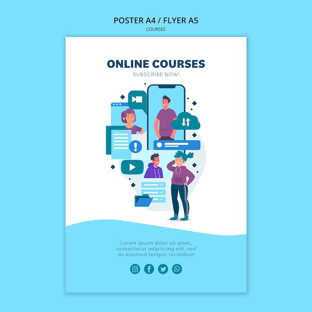 PSD gratuito plantilla de póster de cursos en línea
