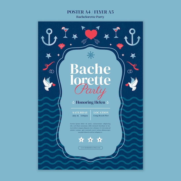 Plantilla de póster de despedida de soltera de diseño plano