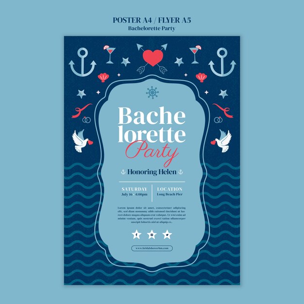 Plantilla de póster de despedida de soltera de diseño plano