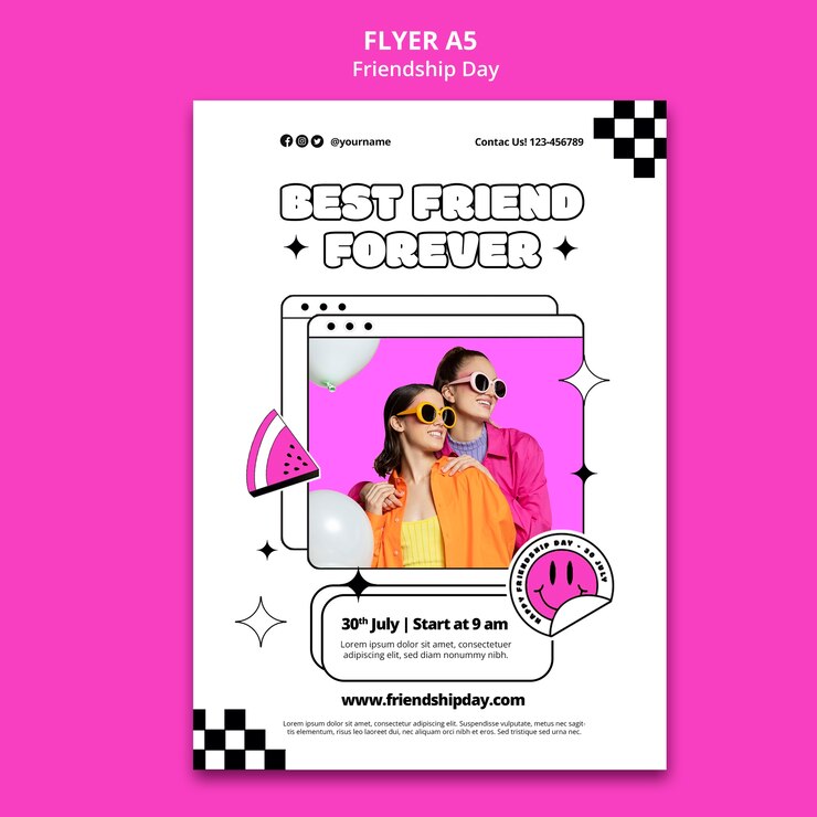 PSD gratuito plantilla de póster del día de la amistad de diseño plano