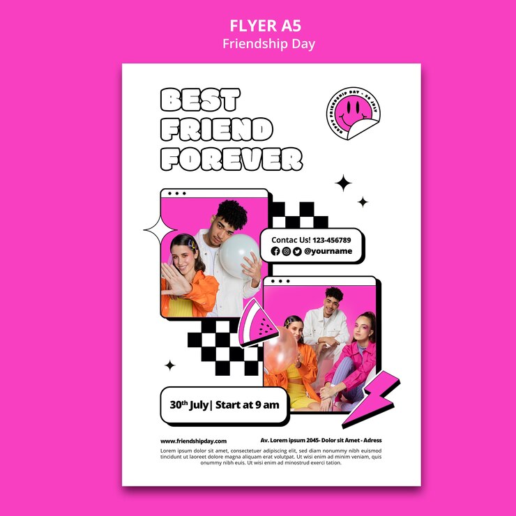 PSD gratuito plantilla de póster del día de la amistad de diseño plano