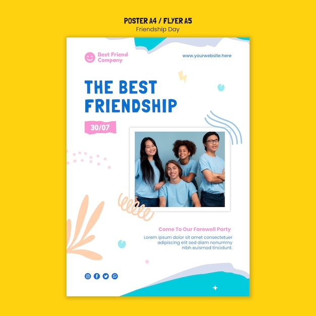 PSD gratuito plantilla de póster del día de la amistad de diseño plano