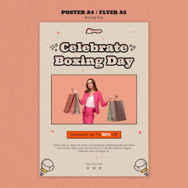 PSD gratuito plantilla de póster del día del boxeo dibujado a mano