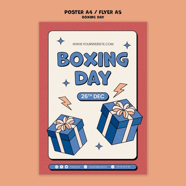 PSD gratuito plantilla de póster del día del boxeo dibujado a mano