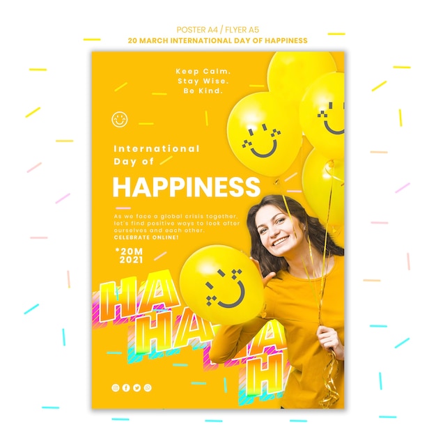 PSD gratuito plantilla de póster del día de la felicidad