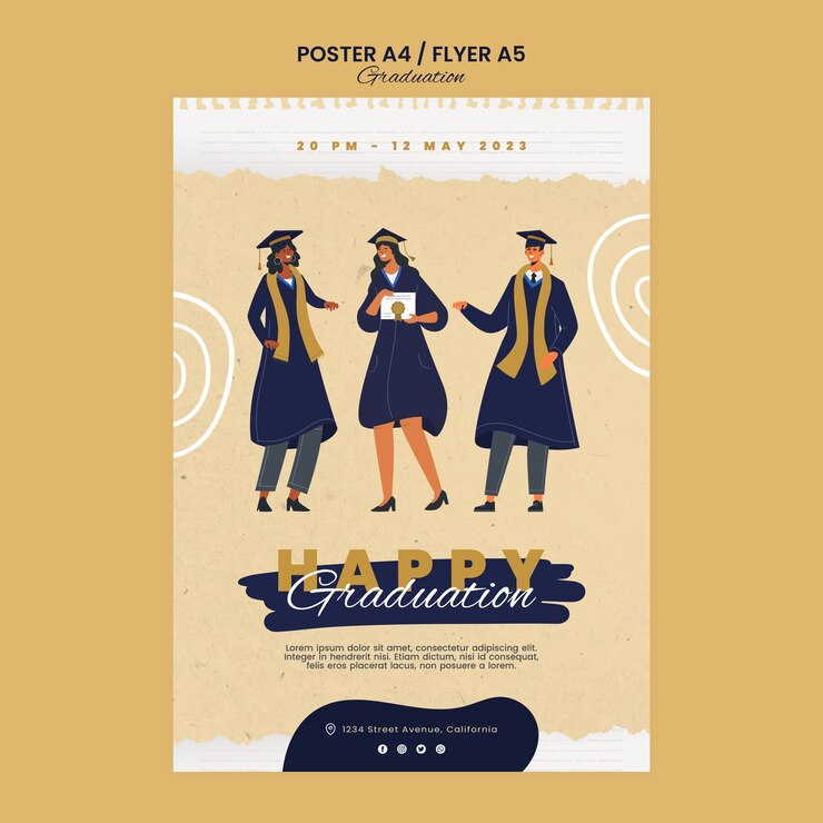 PSD gratuito plantilla de póster del día de graduación de diseño plano