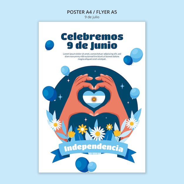 PSD gratuito plantilla de póster del día de la independencia de argentina de diseño plano