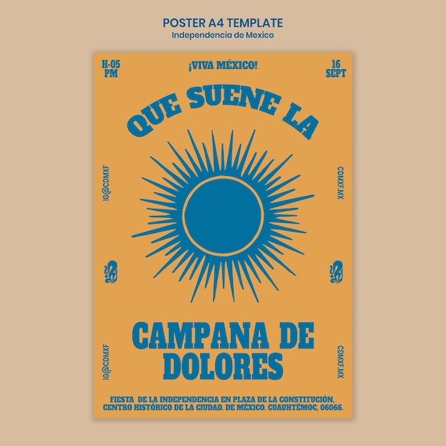 PSD gratuito plantilla de póster del día de la independencia de méxico de diseño plano