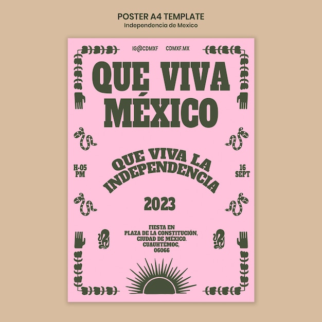 PSD gratuito plantilla de póster del día de la independencia de méxico de diseño plano