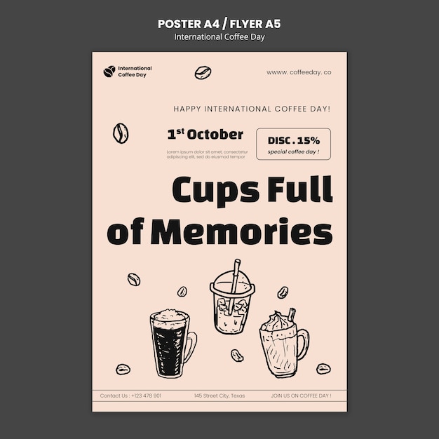 PSD gratuito plantilla de póster del día internacional del café