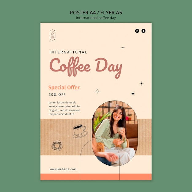 PSD gratuito plantilla de póster del día internacional del café